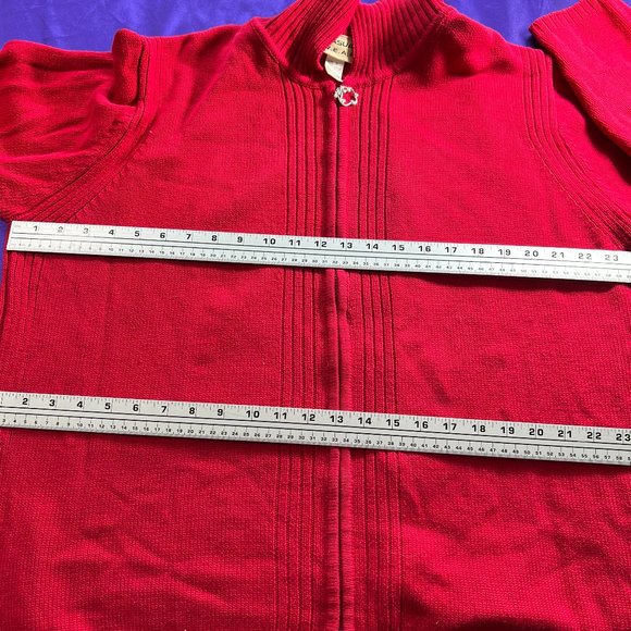 VTG📌Casual W.E.A.R Cotton Blend 2-Way Zipper Fire Red Cardigan with Collar - Picture 11 of 16